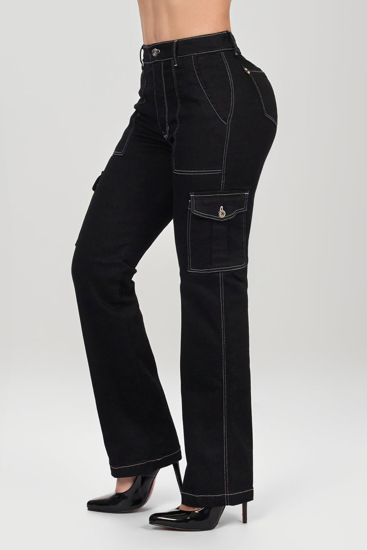 BLACK CARGO JEANS 6892