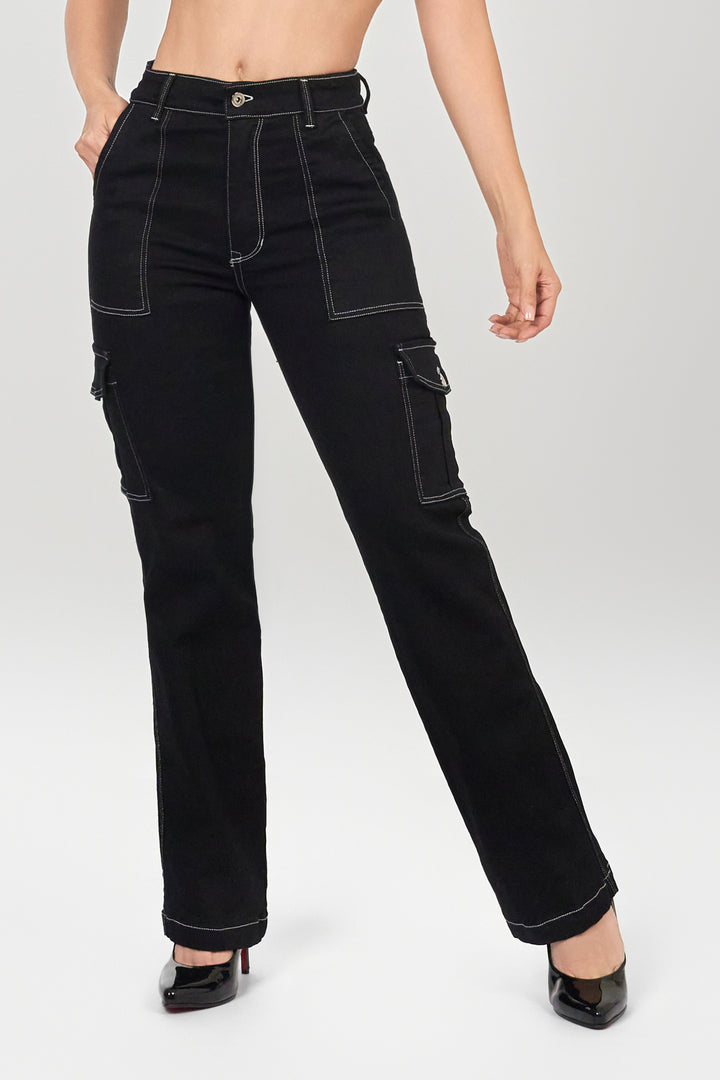 BLACK CARGO JEANS 6892