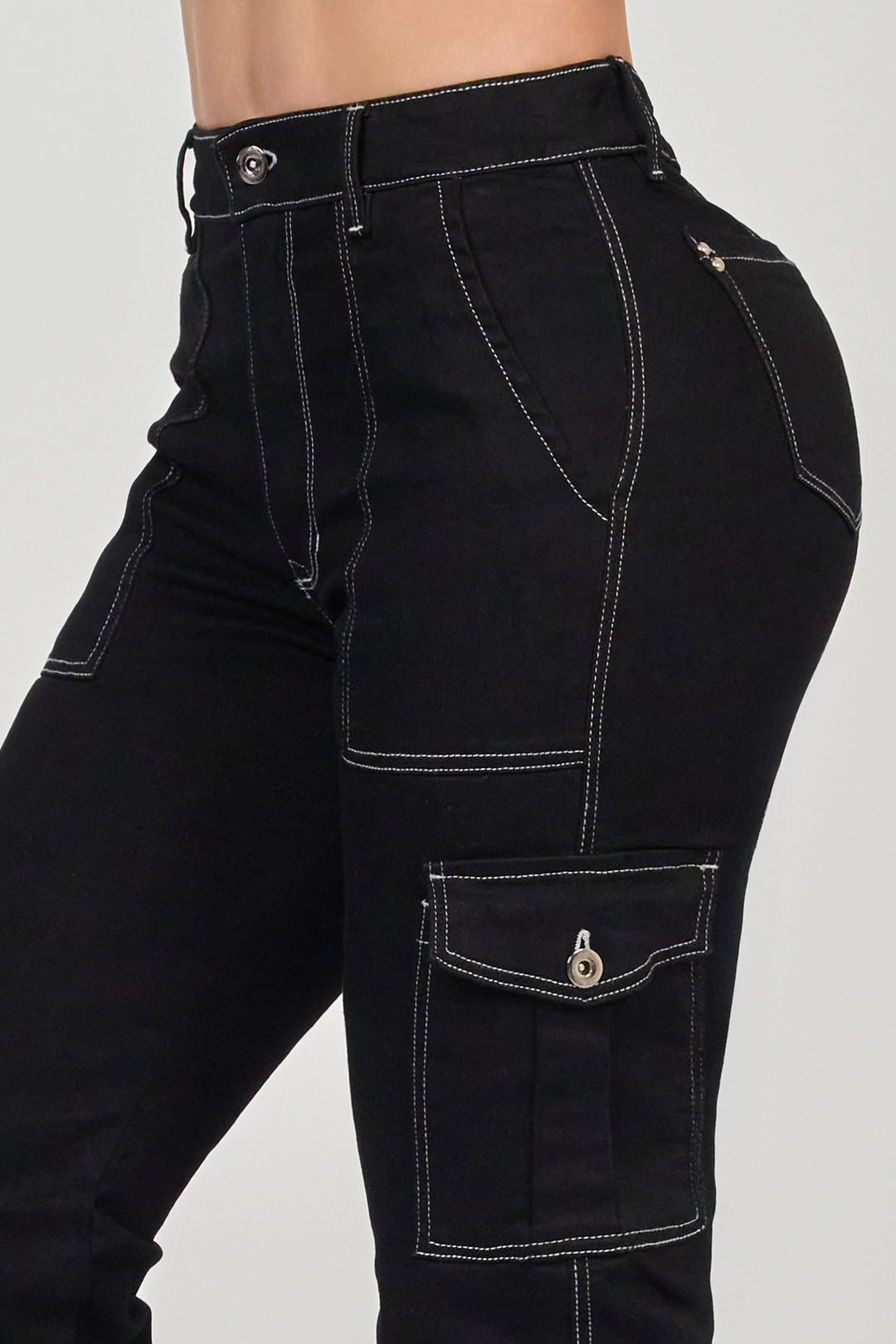 BLACK CARGO JEANS 6892
