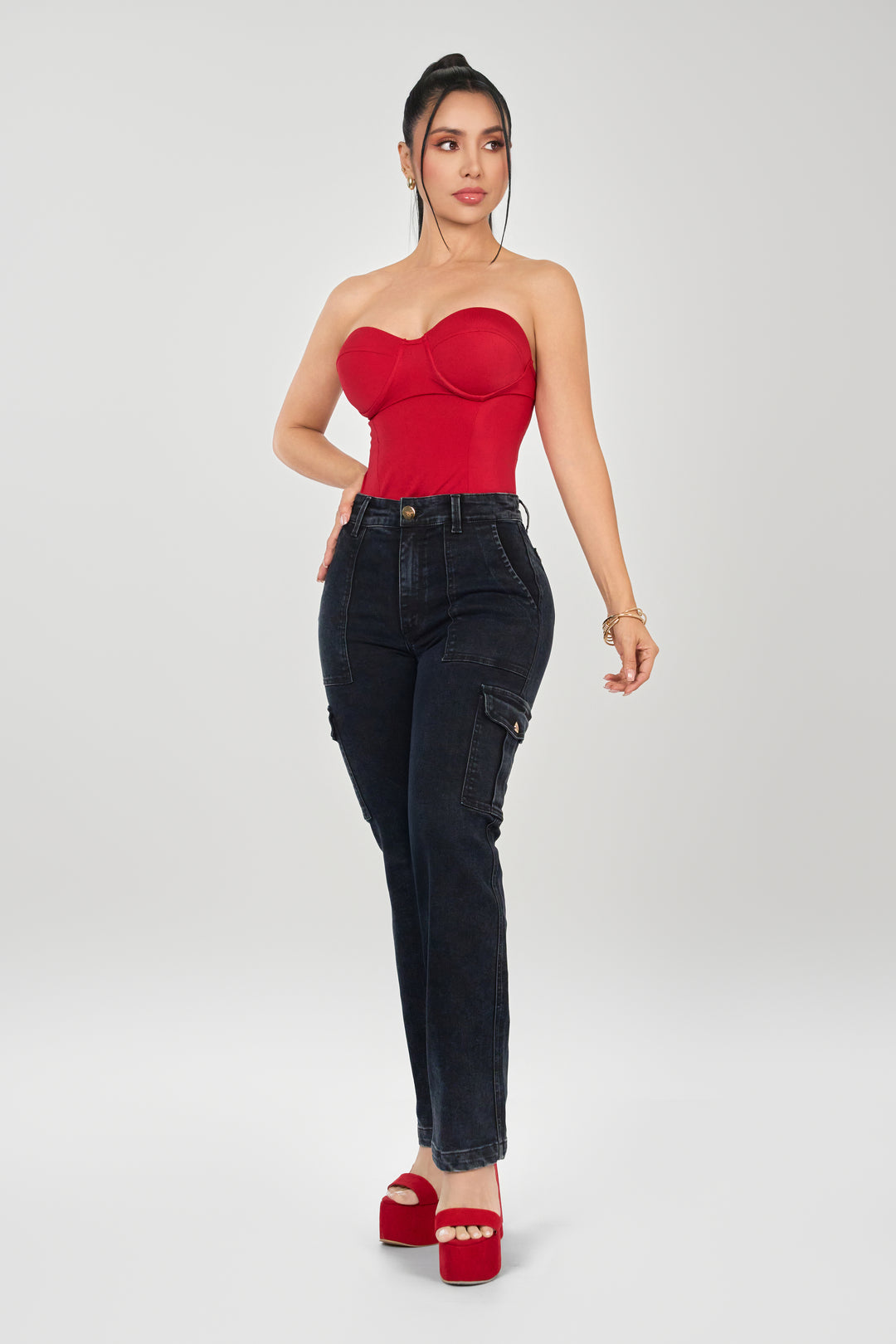 BLACK CARGO STRAIGHT JEANS 6893