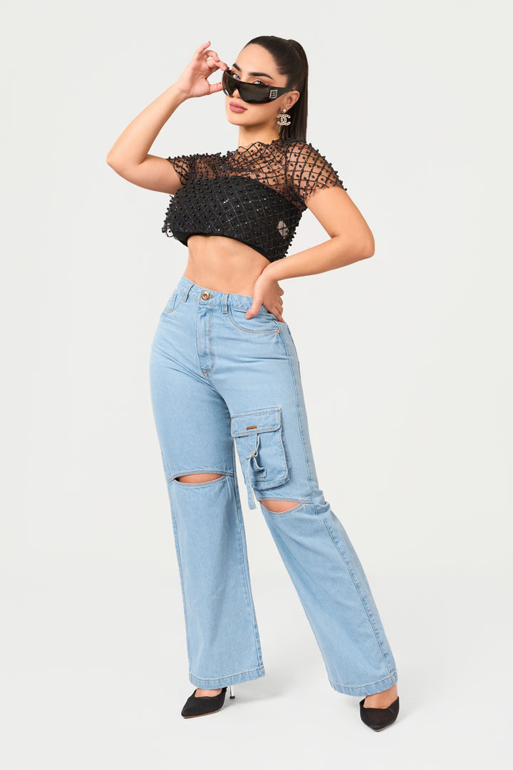 LIGHT BLUE WIDE LEG JEANS 7028