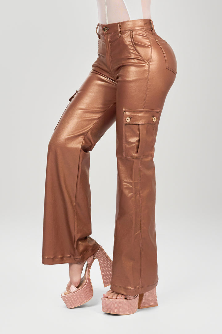 COPPER FAUX LEATHER PANTS 6894