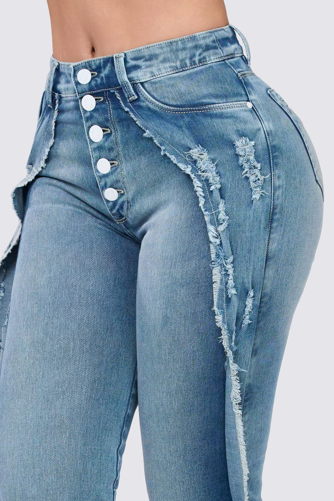 FRAYED PANEL PANTS 7066-N