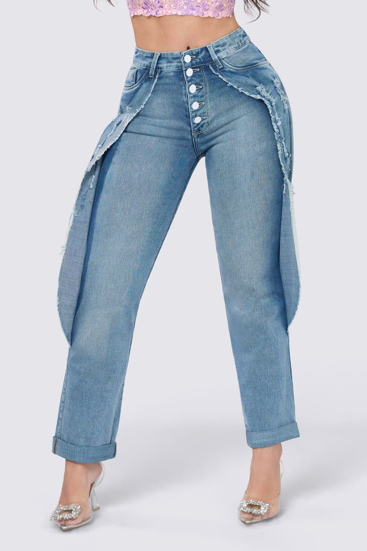 FRAYED PANEL PANTS 7066-N