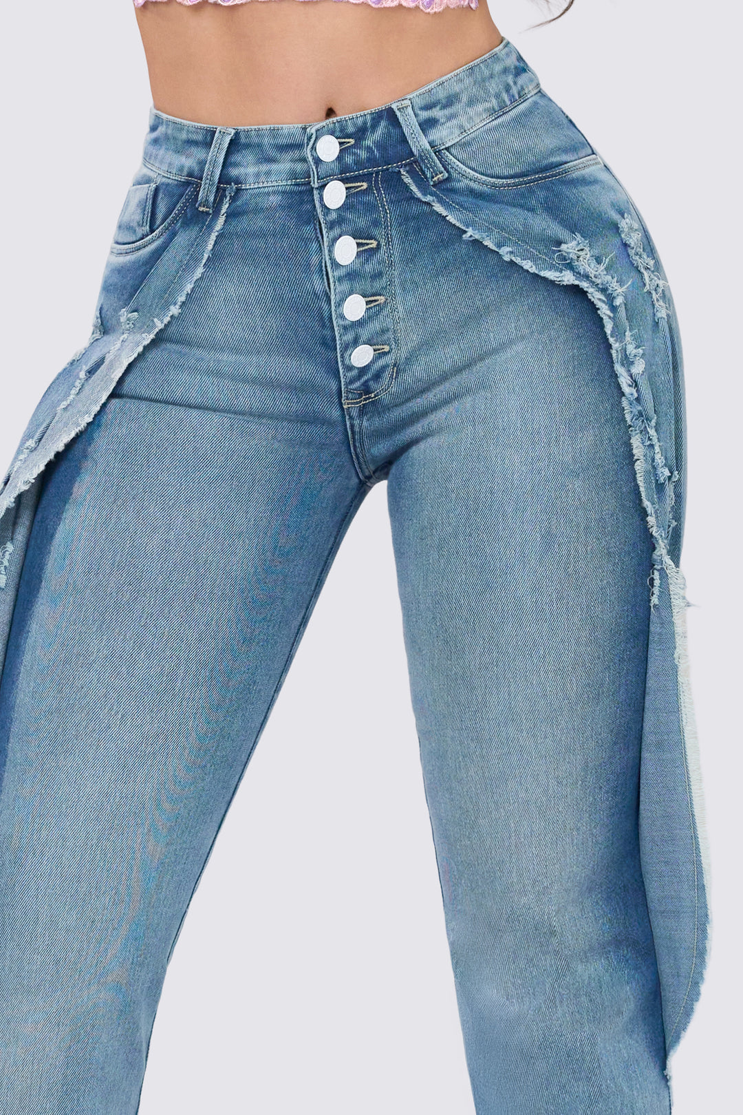 FRAYED PANEL PANTS 7066-N