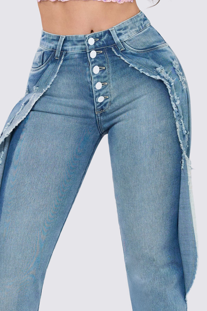 FRAYED PANEL PANTS 7066-N