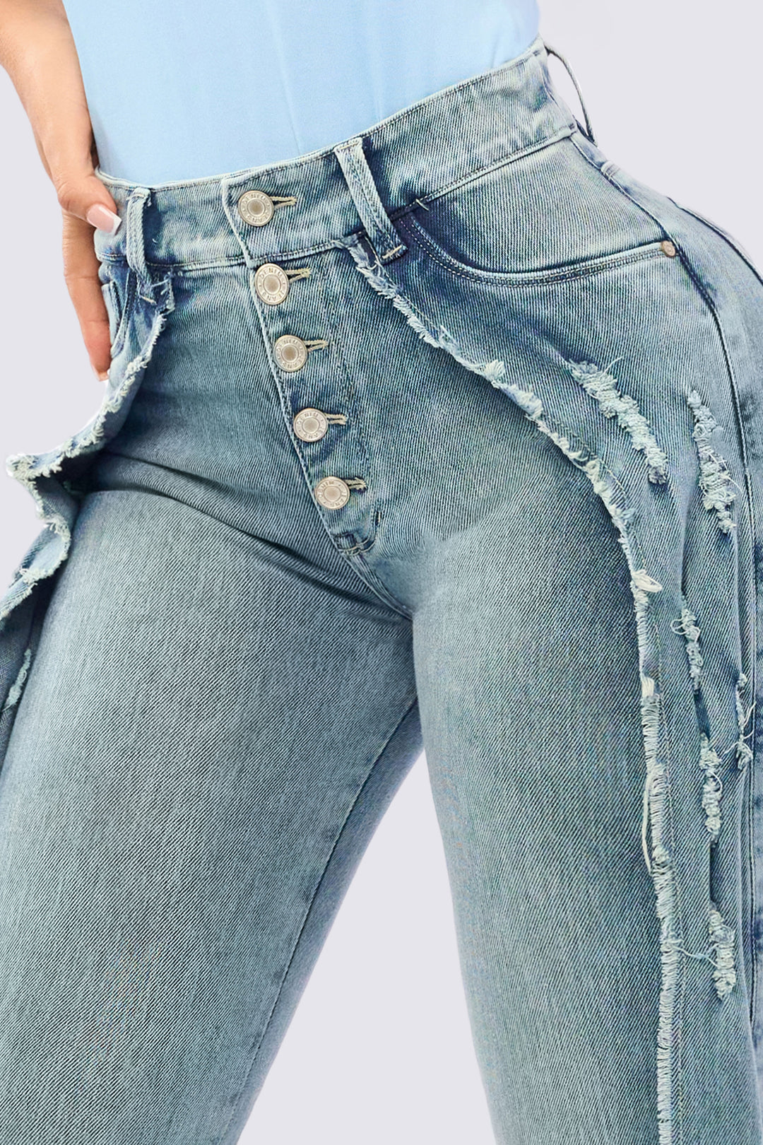 LIGHT BLUE JEANS WITH SIDE FRINGE 7066-N