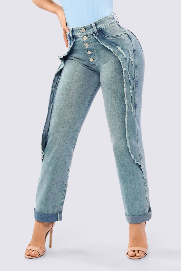 LIGHT BLUE JEANS WITH SIDE FRINGE 7066-N