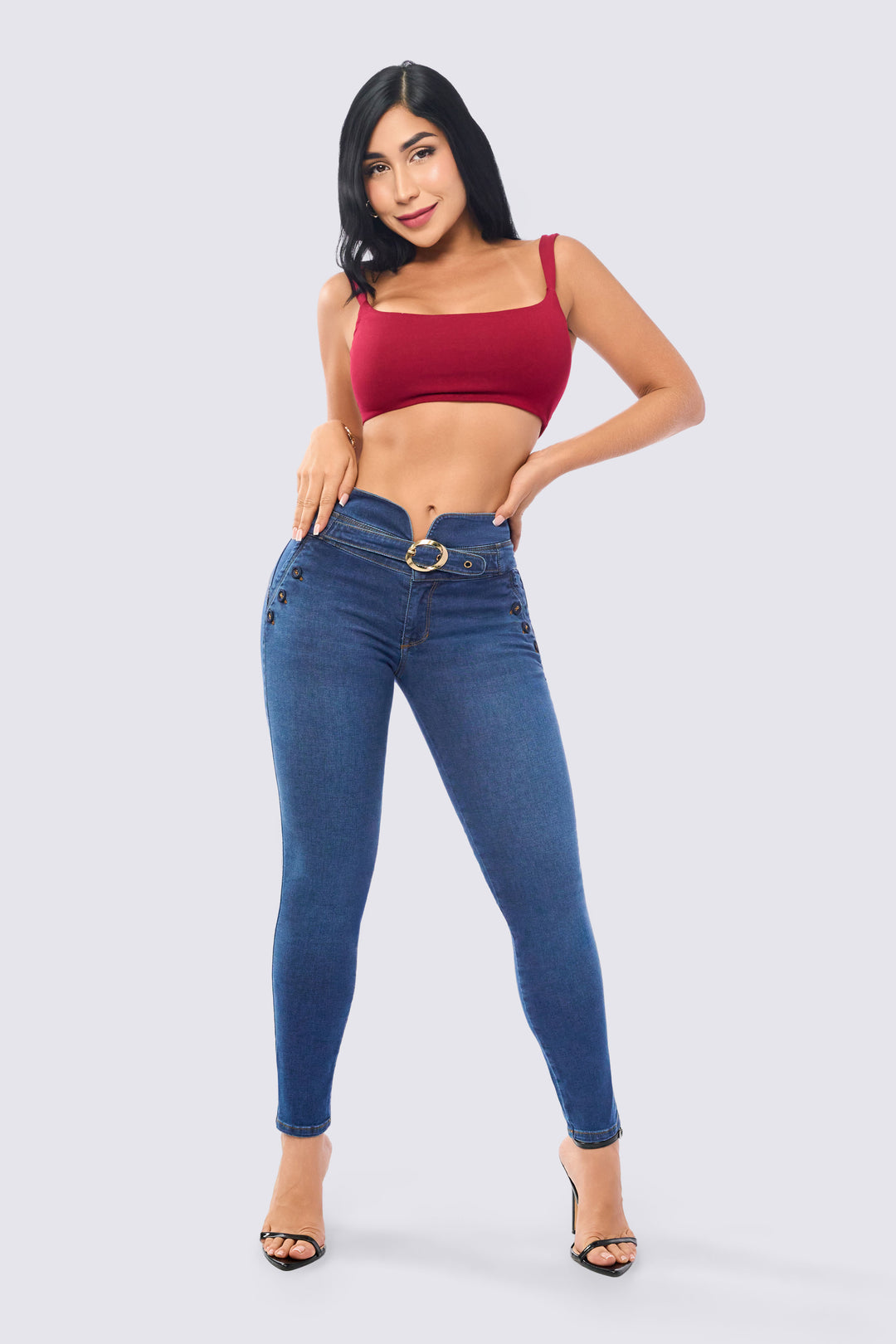 MIDDLE BLUE SKINNY JEANS WITH A DENIM BELT 7114