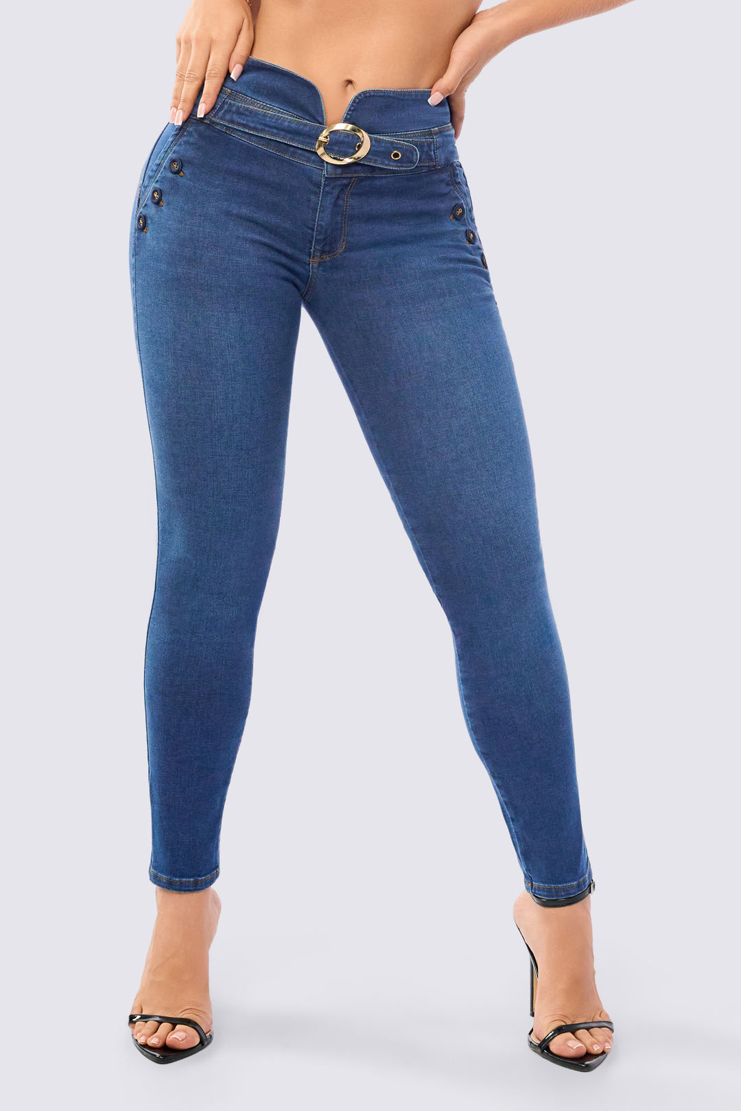 MIDDLE BLUE SKINNY JEANS WITH A DENIM BELT 7114