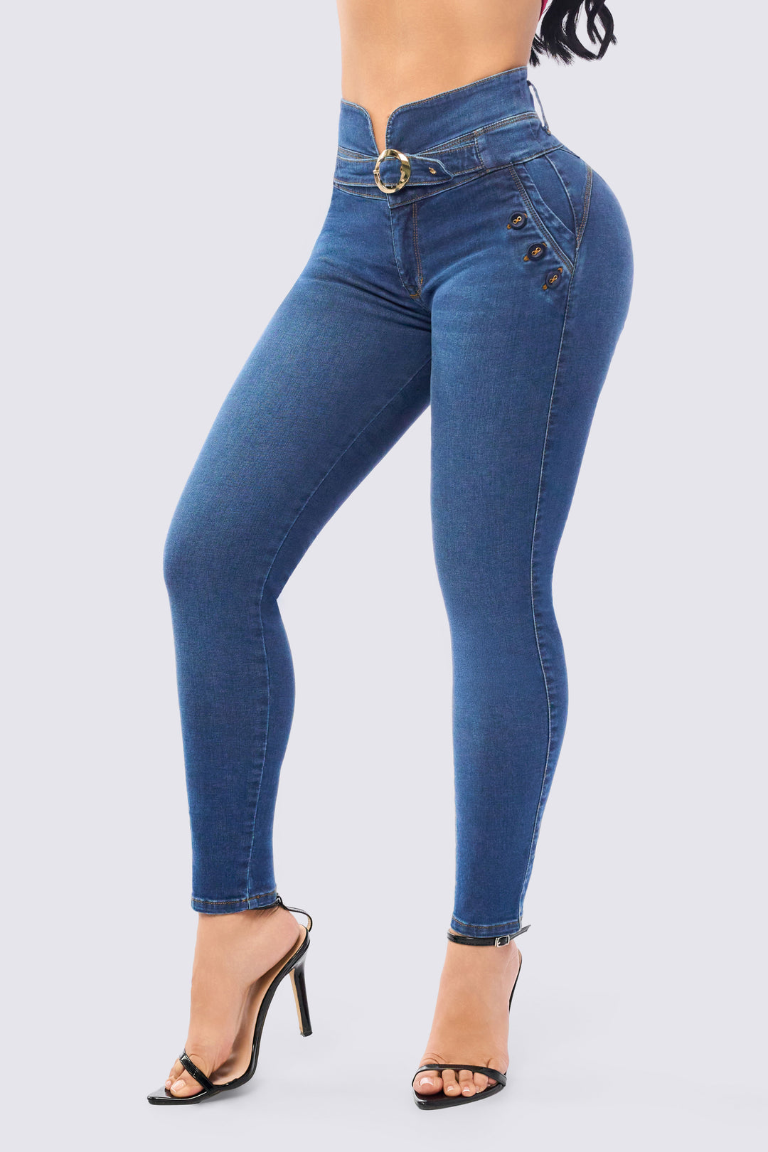 MIDDLE BLUE SKINNY JEANS WITH A DENIM BELT 7114