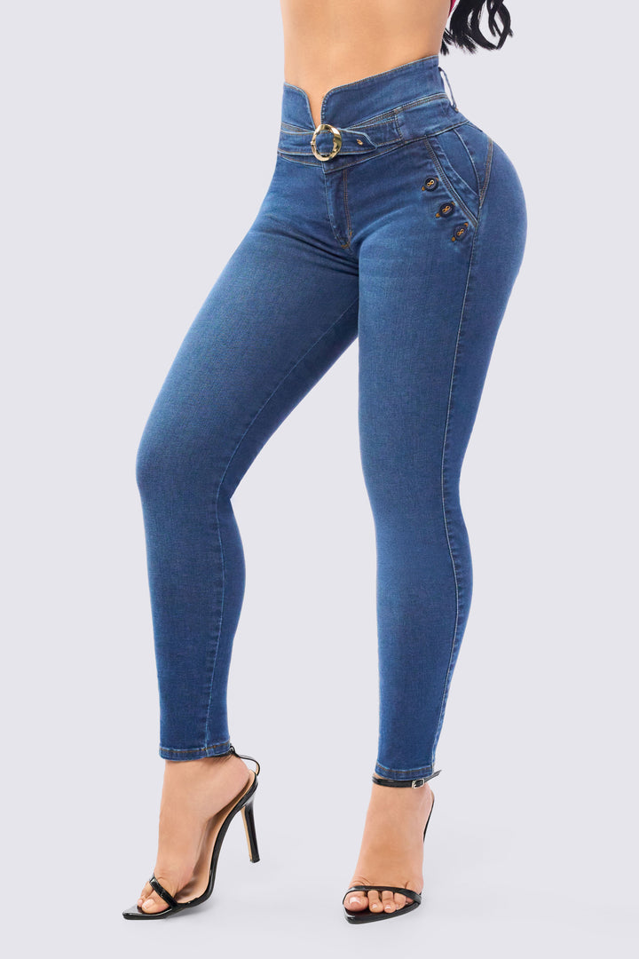 MIDDLE BLUE SKINNY JEANS WITH A DENIM BELT 7114