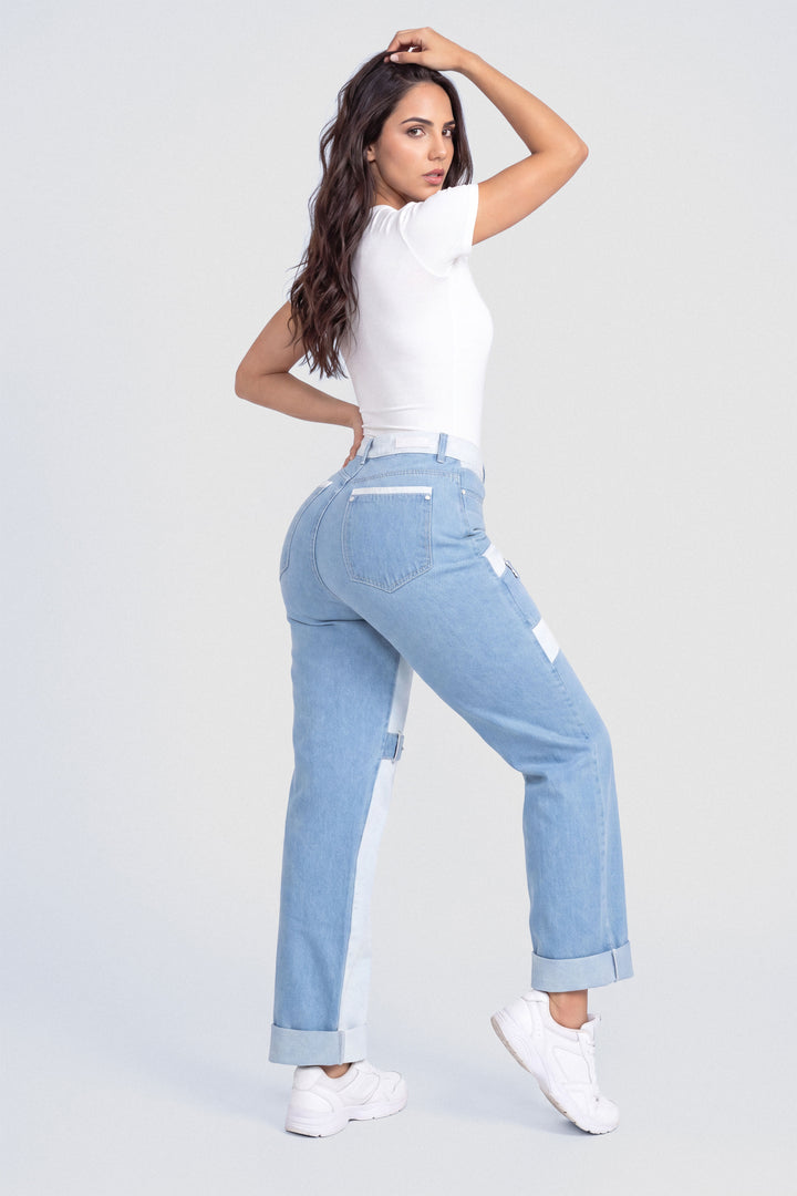 MIXED-PATTERN STRAIGHT-LEG PANTS 7068-N