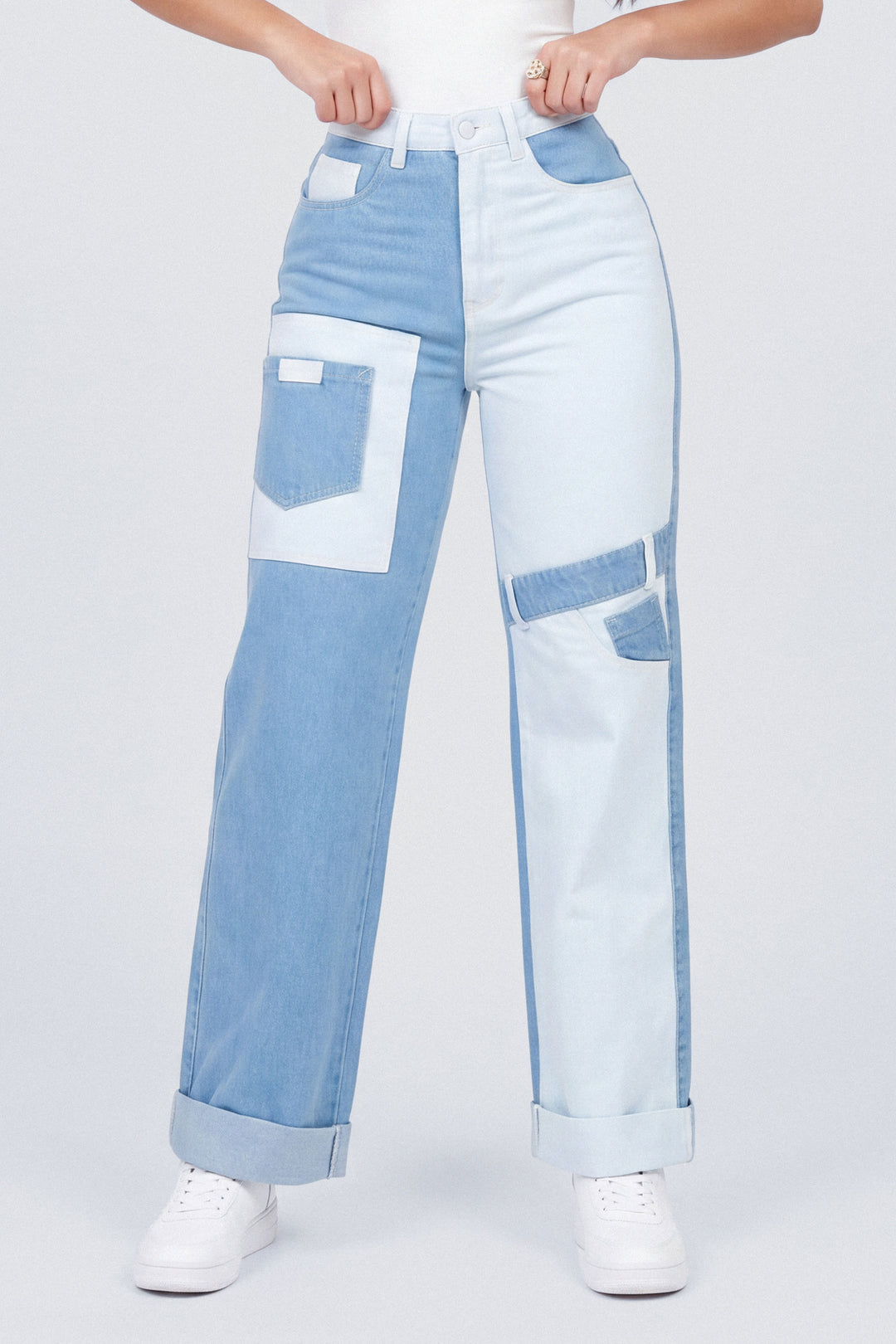 MIXED-PATTERN STRAIGHT-LEG PANTS 7068-N