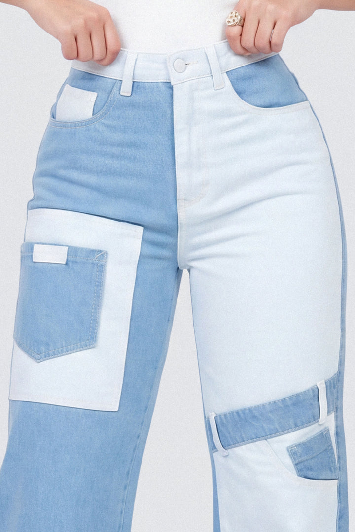 MIXED-PATTERN STRAIGHT-LEG PANTS 7068-N