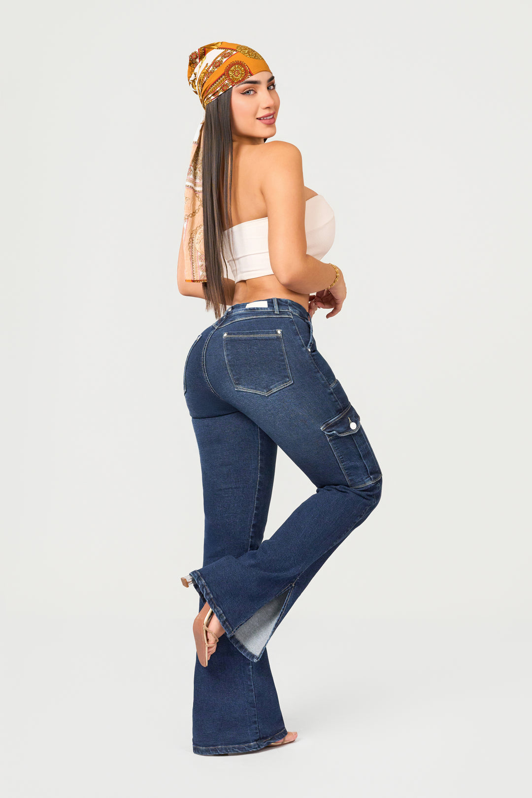 NAVY BLUE CARGO JEANS 7036