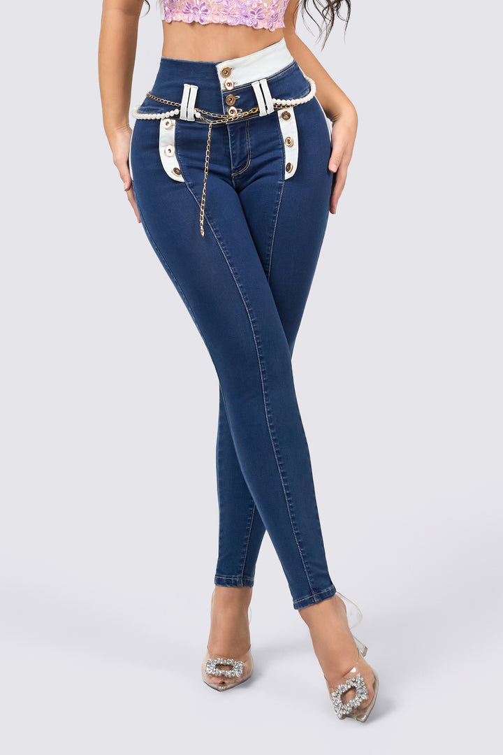 HIGH WAISTED SKINNY JEANS WITH CONTRAST DETAILS 7087