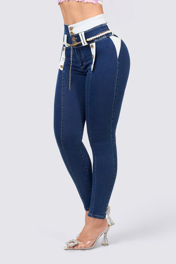 HIGH WAISTED SKINNY JEANS WITH CONTRAST DETAILS 7087
