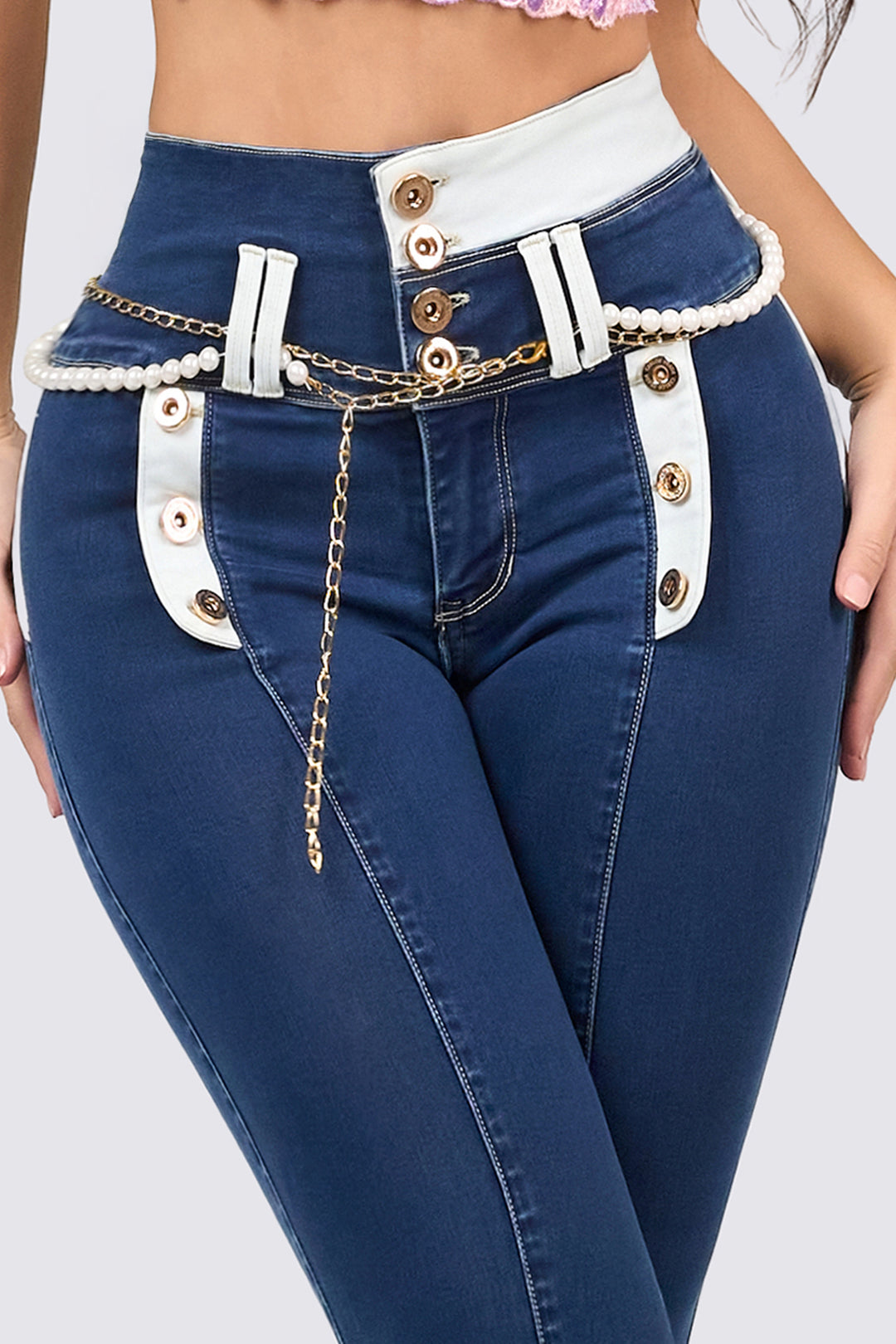 HIGH WAISTED SKINNY JEANS WITH CONTRAST DETAILS 7087