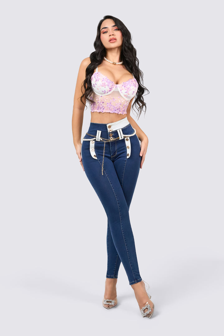HIGH WAISTED SKINNY JEANS WITH CONTRAST DETAILS 7087