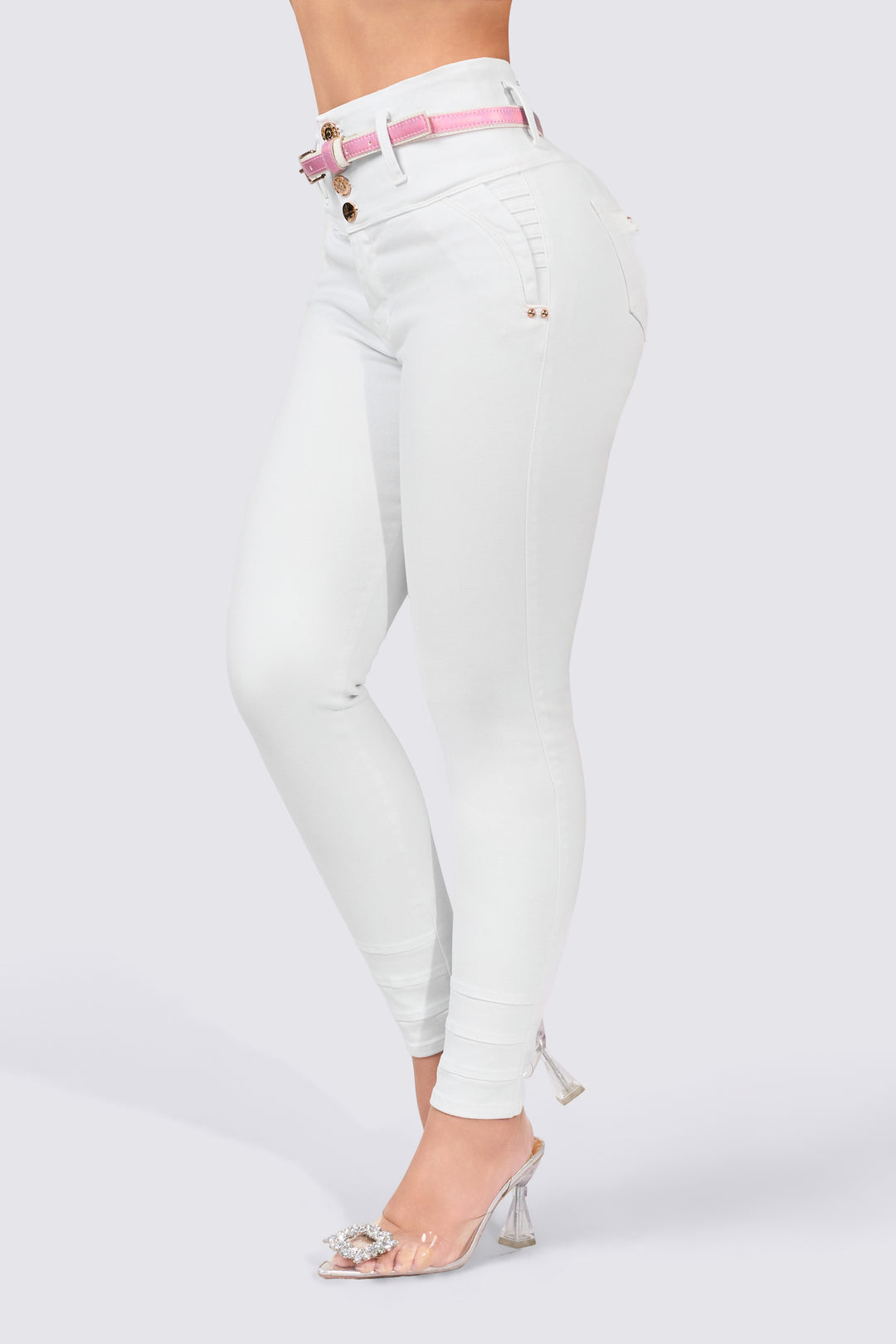 HIGH WAISTED WHITE SKINNY JEANS 7095