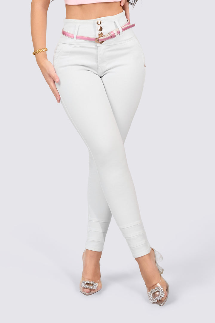 HIGH WAISTED WHITE SKINNY JEANS 7095
