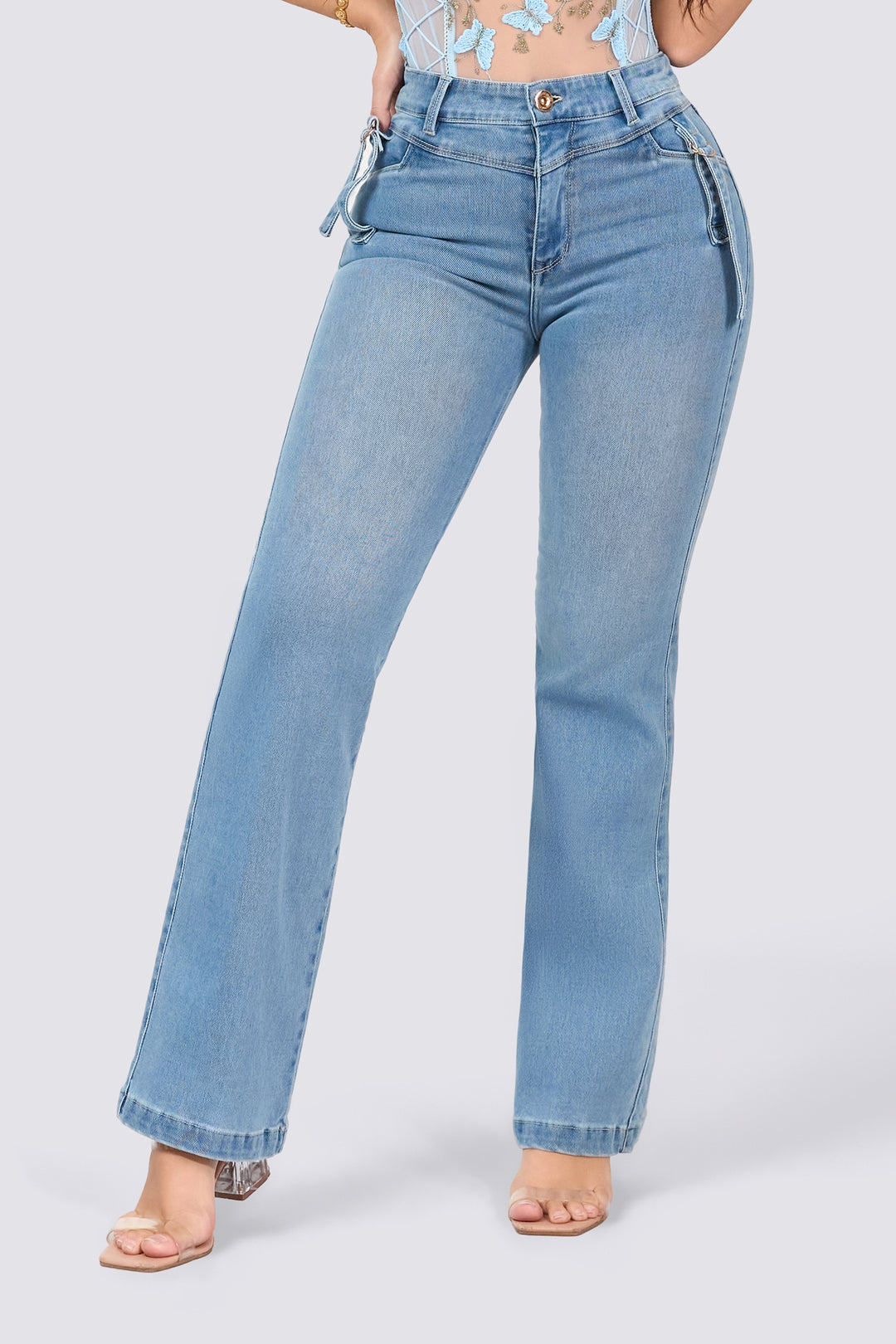 STRAIGHT LEG PANTS LIGHT BLUE 7072