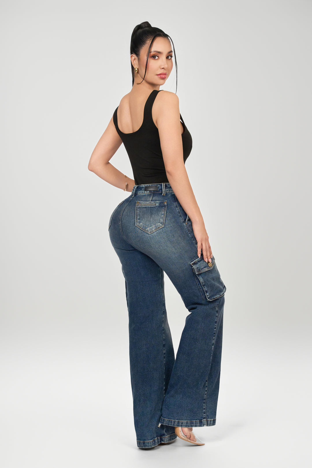 VINTAGE WASH WIDE CARGO JEANS 6882
