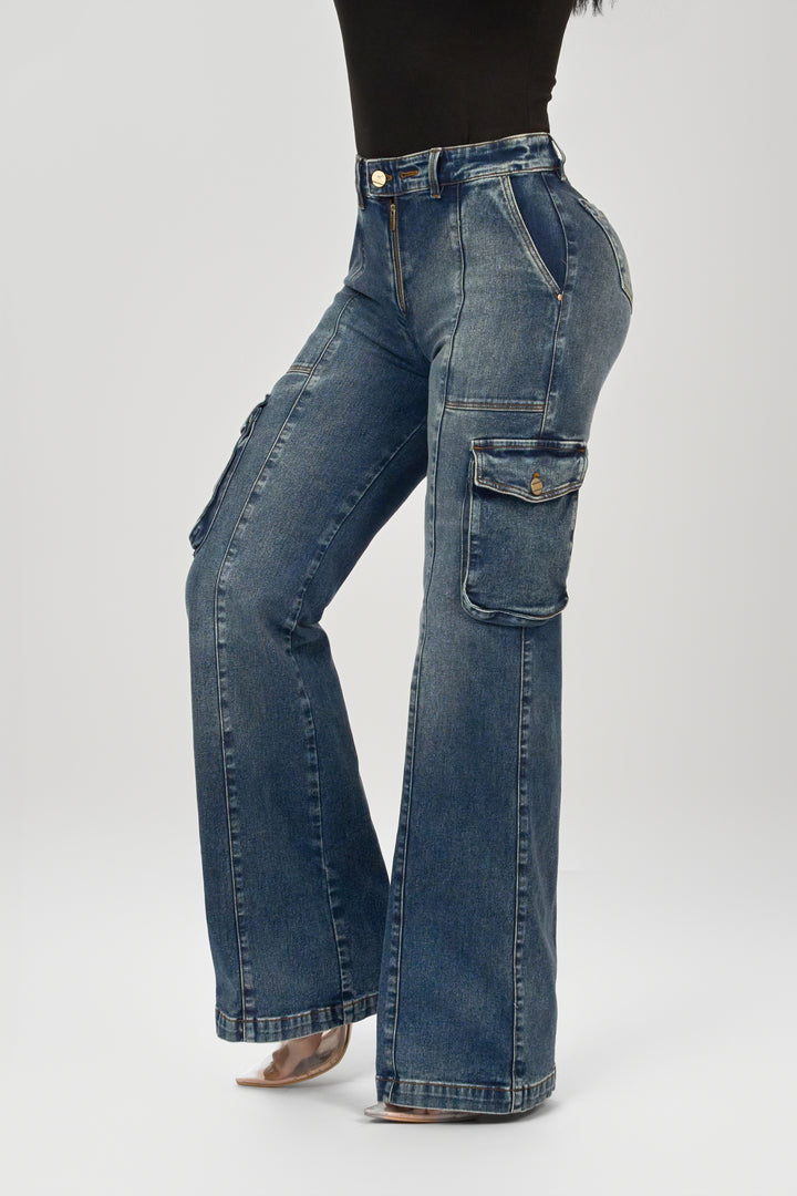 VINTAGE WASH WIDE CARGO JEANS 6882