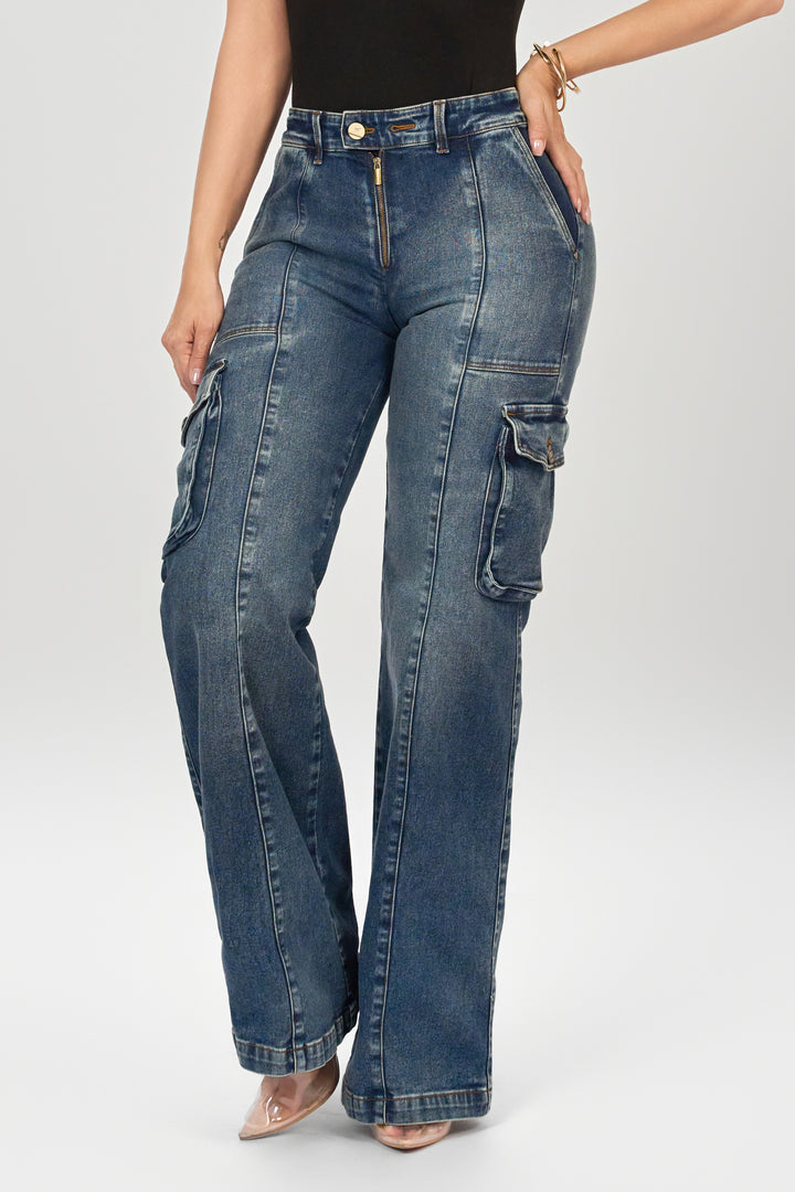 VINTAGE WASH WIDE CARGO JEANS 6882