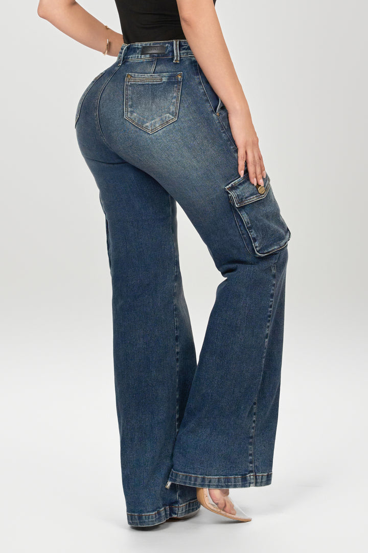 VINTAGE WASH WIDE CARGO JEANS 6882