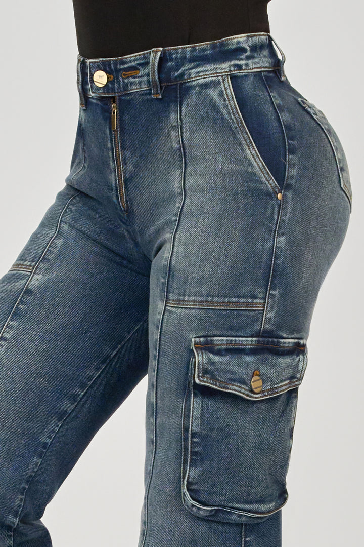 VINTAGE WASH WIDE CARGO JEANS 6882