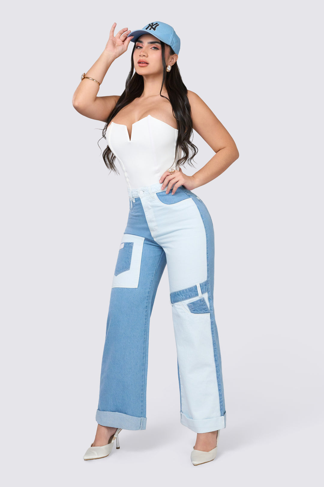 TWO-TONE WIDE LEG JEANS 7068-N