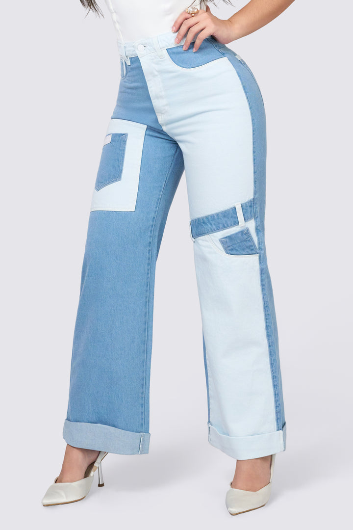 TWO-TONE WIDE LEG JEANS 7068-N