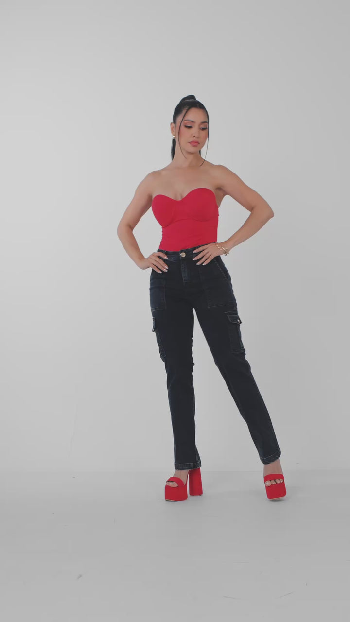 BLACK CARGO STRAIGHT JEANS 6893