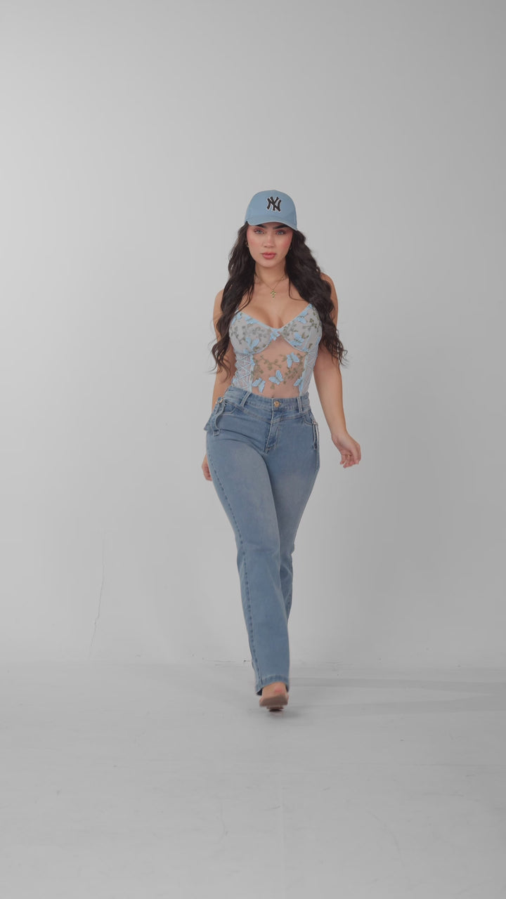 STRAIGHT LEG PANTS LIGHT BLUE 7072