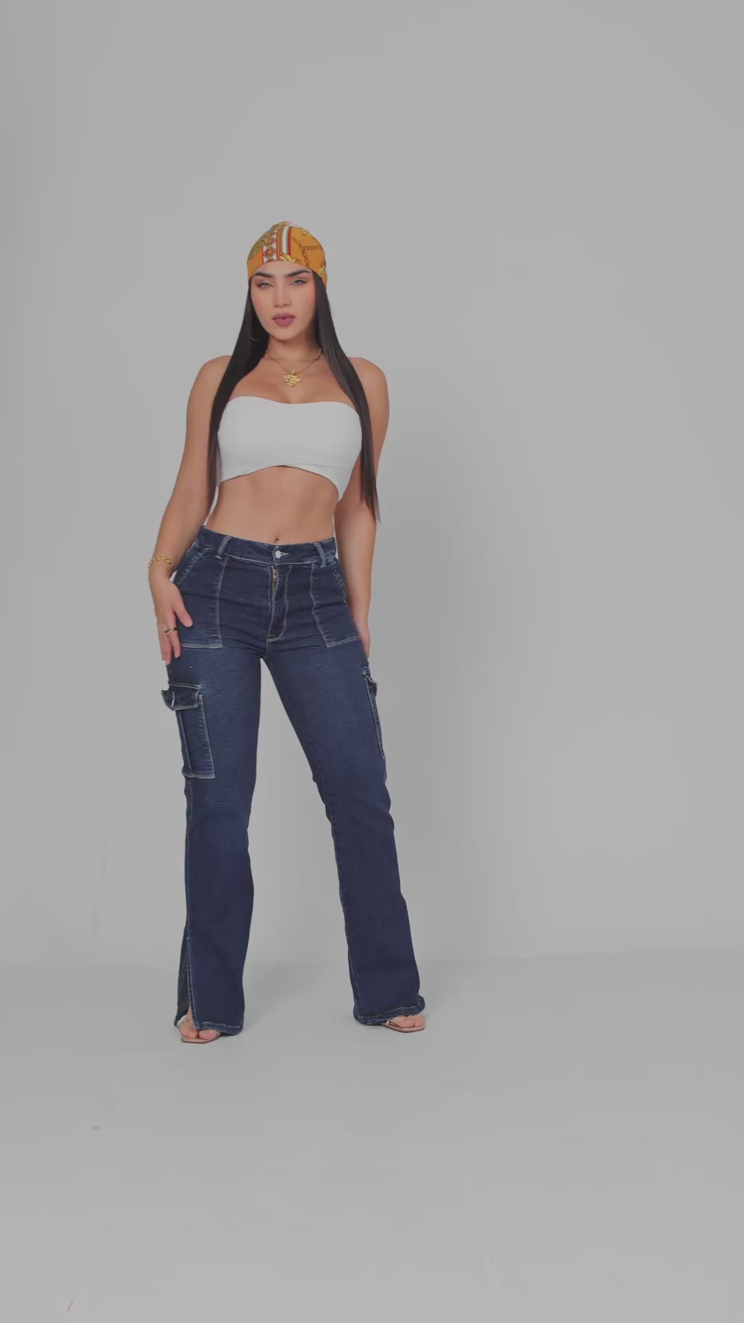 NAVY BLUE CARGO JEANS 7036